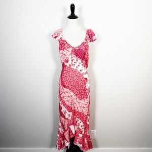 Betsy Johnson Size M La Napoule English Rose Patchwork Print Bias Cut Midi Dress